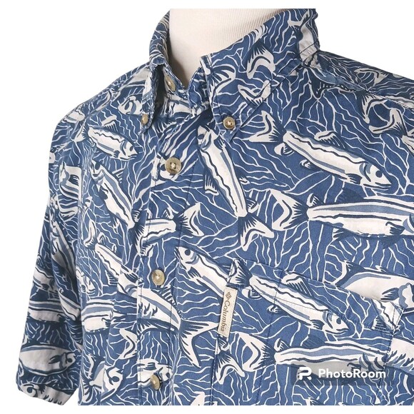 Men's Hawaiian Shirt Large Blue Fish - Picture 1 of 10